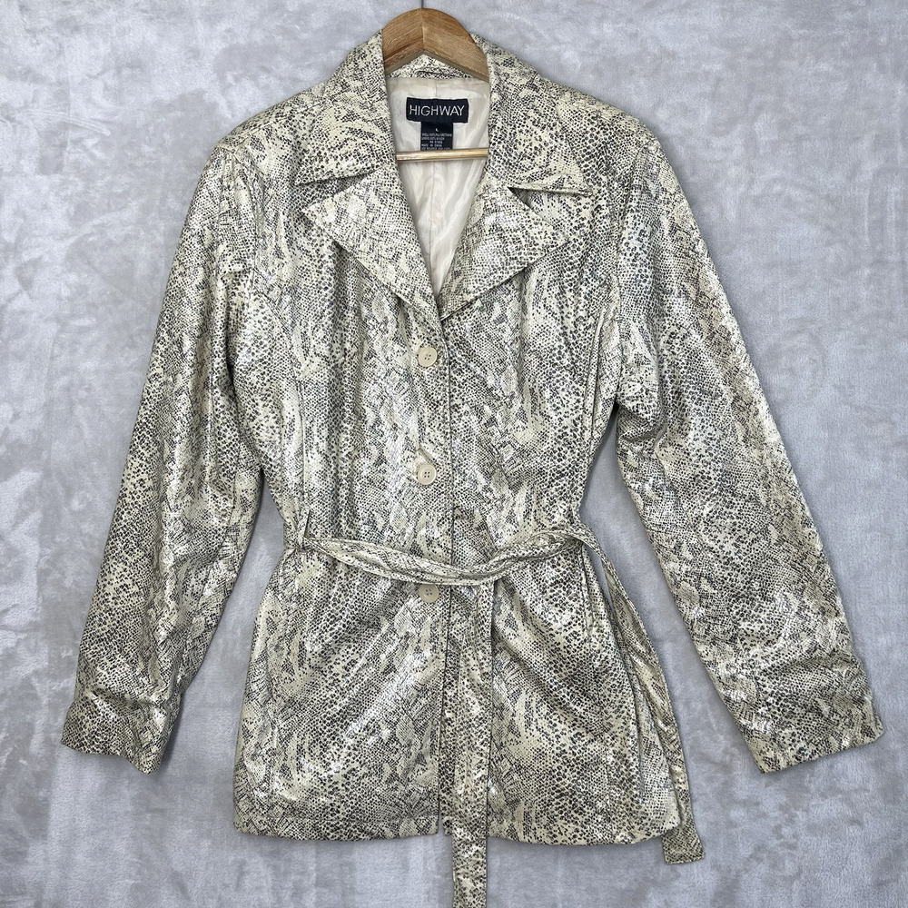 Highway Vintage 90s Faux Snakeskin Belted Jacket Women's Large Mob Wife *READ*